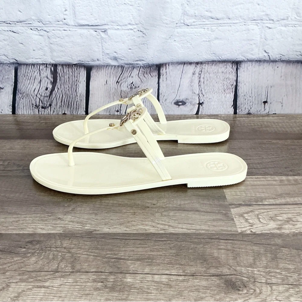 Tory Burch Mini Miller Jelly Flat Thong Ivory Size 8M